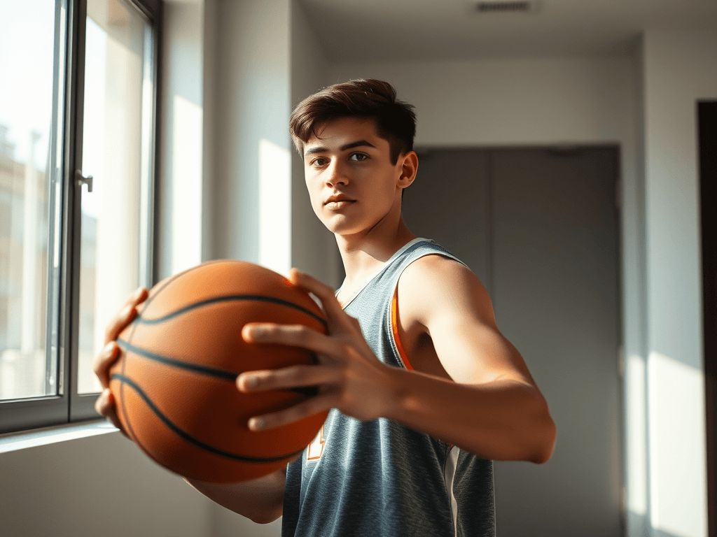 Boy holding basketball