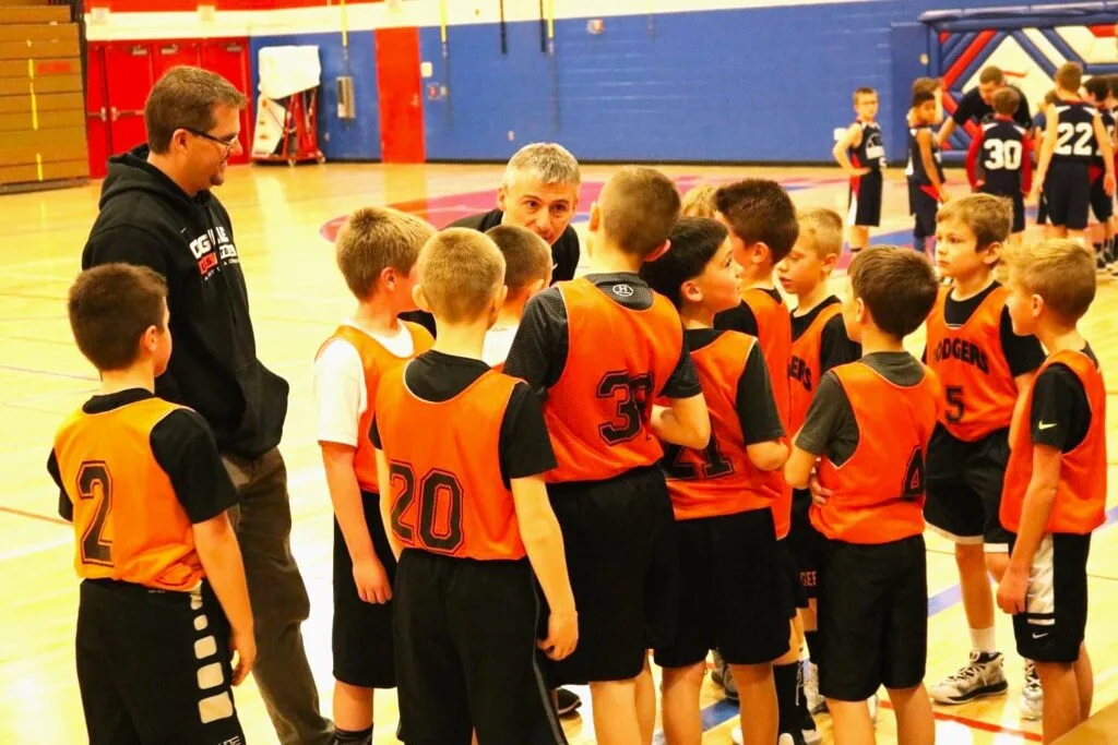 Nate 3rd grade bball 1 - Ball to Life Sports Coach and players during basketball game