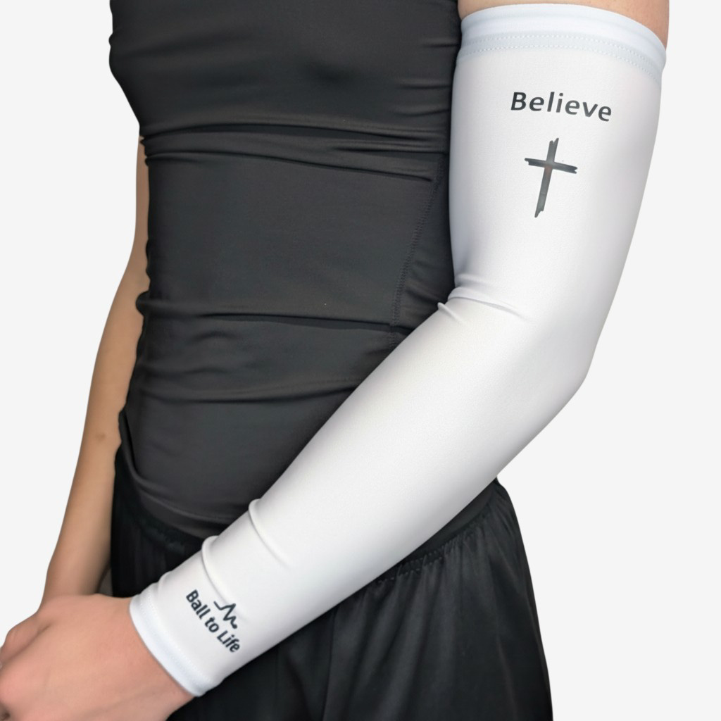 White Believe Arm Compression Sleeve